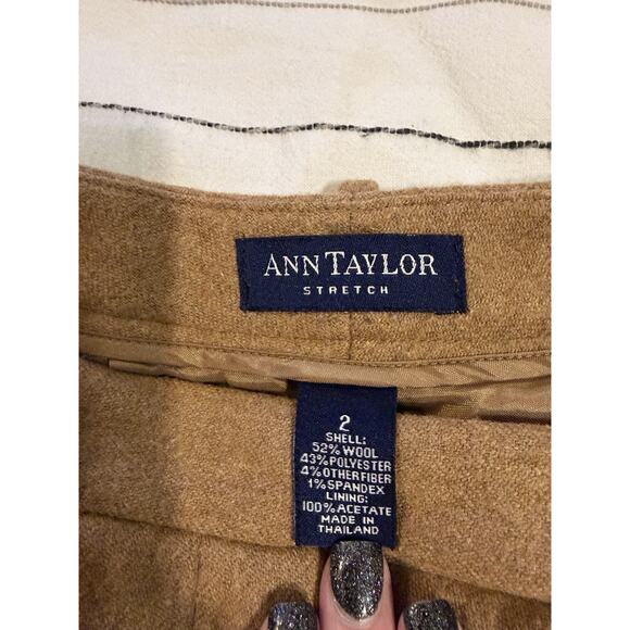 Ann Taylor | Stretch Wool-Blend Pants Trousers Office Work Wear Tan Camel - sz 2 - Picture 3 of 6